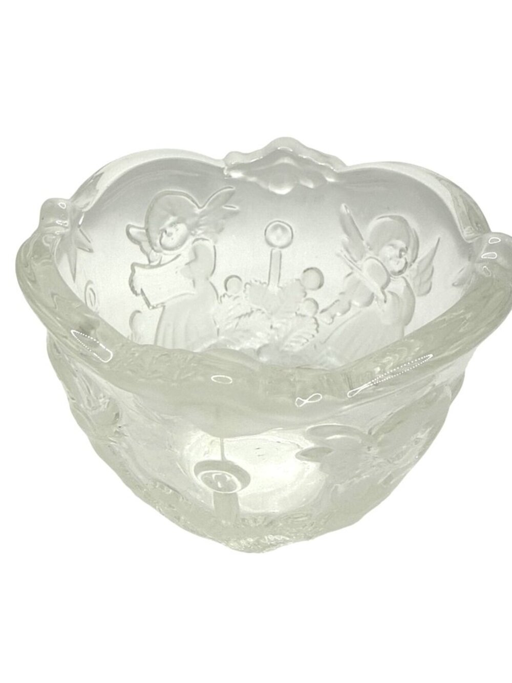Mikasa Holiday Lights 3" Crystal Candle Holder Frosted Angels Christmas Decor - Picture 3 of 6